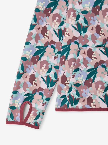 Sports Sweatshirt with Flower Print in Techno Fabric for Girls anthracite+ecru+old rose+printed green - vertbaudet enfant 