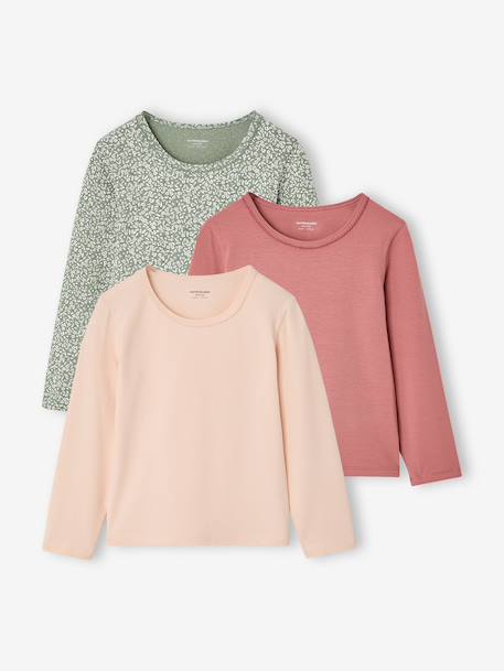 Lot de 3 t-shirts manches longues fille vieux rose - vertbaudet enfant 