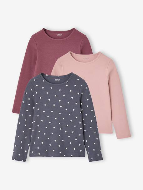Pack of 3 long-sleeved T-shirts for girls ecru+ink blue+vanilla - vertbaudet enfant 