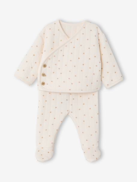 Ensemble matelassé gilet + pantalon à pieds entièrement imprimé écru+rose+vanille - vertbaudet enfant 