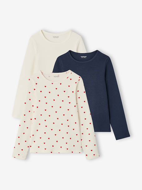 Lot de 3 T-shirts manches longues fille écru+encre+vanille - vertbaudet enfant 