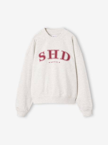 Printed sweatshirt with long sleeves for girls chocolate+grey - vertbaudet enfant 