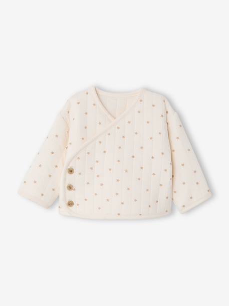 Ensemble matelassé gilet + pantalon à pieds entièrement imprimé écru+rose+vanille - vertbaudet enfant 