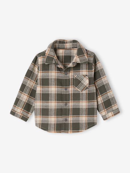 Chequered Flannel Shirt for Babies khaki+navy blue - vertbaudet enfant 