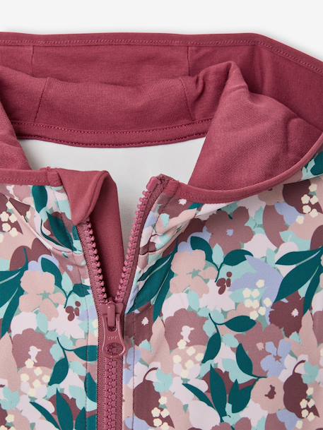 Sports Sweatshirt with Flower Print in Techno Fabric for Girls anthracite+ecru+old rose+printed green - vertbaudet enfant 