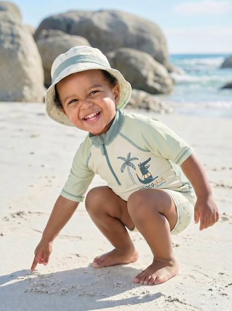 Swim Set: UV-Protection T-Shirt, Shorts & Bucket Hat for Babies mint green - vertbaudet enfant 
