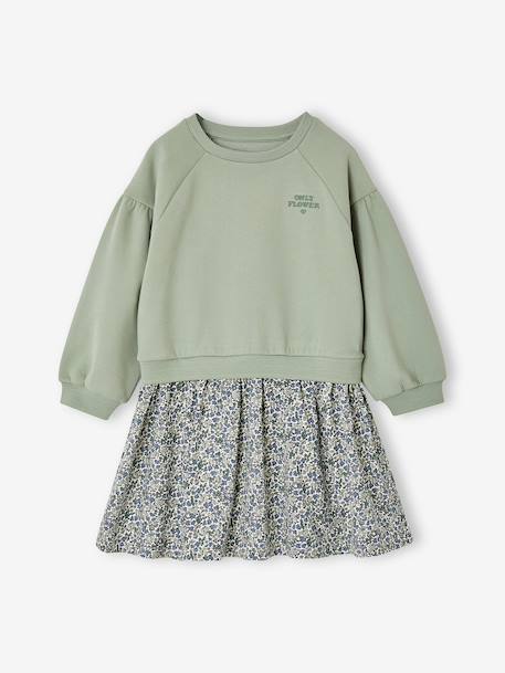 Dual Fabric Dress for Girls anthracite+ecru+mauve+sage green - vertbaudet enfant 
