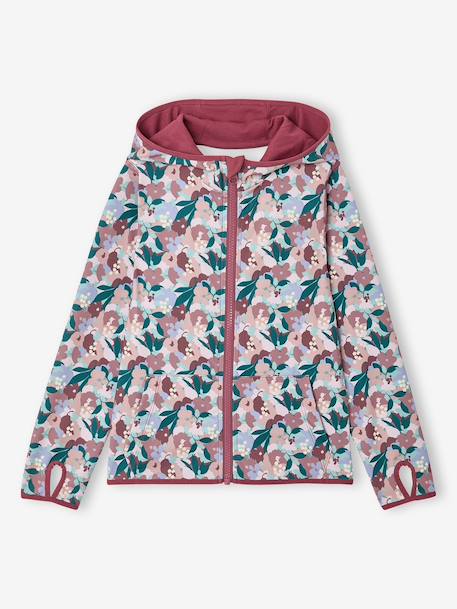 Sports Sweatshirt with Flower Print in Techno Fabric for Girls anthracite+ecru+old rose+printed green - vertbaudet enfant 