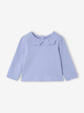 -Long Sleeve Top with Embroidered Collar, for Babies