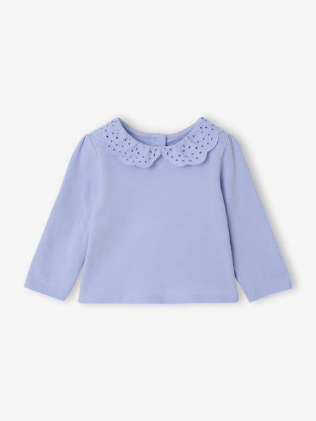 Long Sleeve Top with Embroidered Collar, for Babies BEIGE LIGHT SOLID+blue+striped navy blue+striped red - vertbaudet enfant 