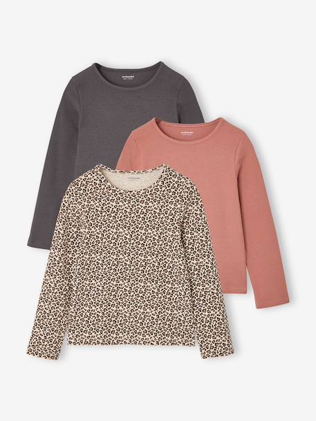 Pack of 3 long-sleeved T-shirts for girls ecru+ink blue+vanilla - vertbaudet enfant 