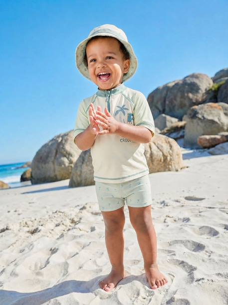 Swim Set: UV-Protection T-Shirt, Shorts & Bucket Hat for Babies mint green - vertbaudet enfant 