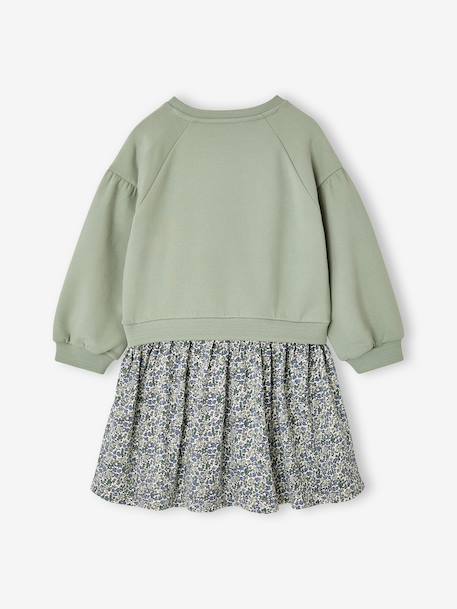 Dual Fabric Dress for Girls anthracite+ecru+mauve+sage green - vertbaudet enfant 