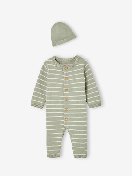 Ensemble combinaison et bonnet bébé vert sauge - vertbaudet enfant 