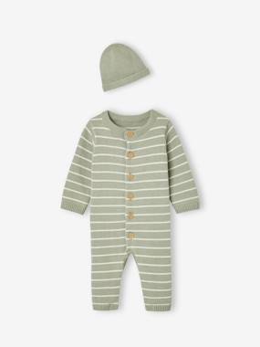 -Knitted playsuit and hat set for baby