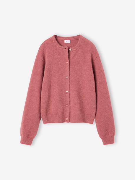 Long-sleeved cardigan for girls chocolate+old rose - vertbaudet enfant 