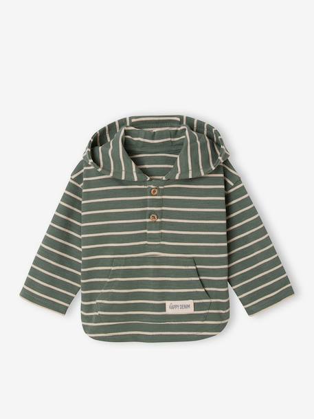 Striped Hooded Top for Baby Boys crystal blue+green+sandy beige+tomato red - vertbaudet enfant 