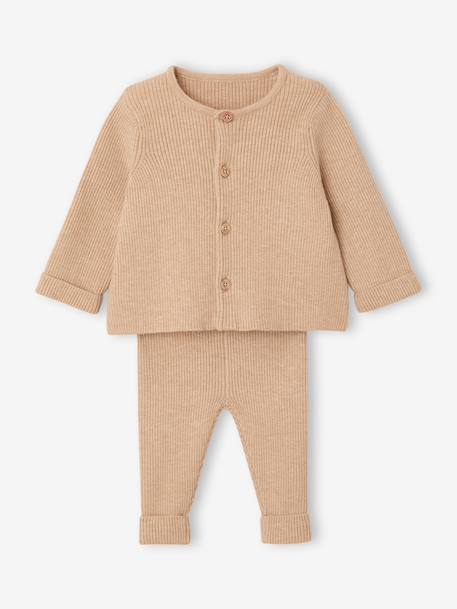 Ensemble bébé mixte gilet pantalon en tricot beige+blanc+vert d'eau+vert sauge - vertbaudet enfant 
