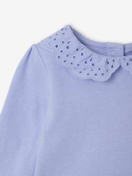 Long Sleeve Top with Embroidered Collar, for Babies BEIGE LIGHT SOLID+blue+striped navy blue+striped red - vertbaudet enfant 