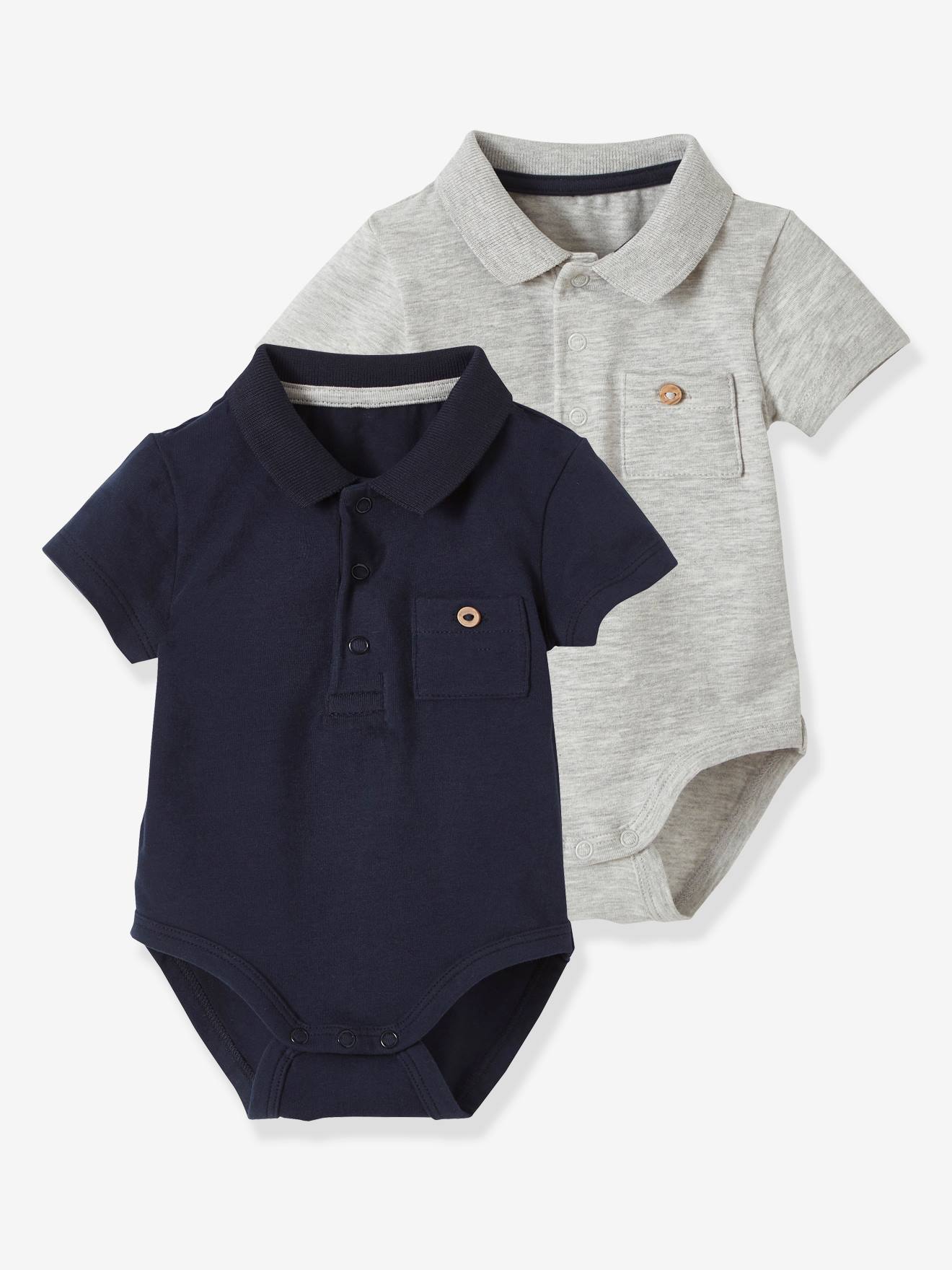 Lot De 3 Bodies Naissance Vertbaudet – Maille Côtelée Et Interlock Bio, Manches Longues, Taille Naissance