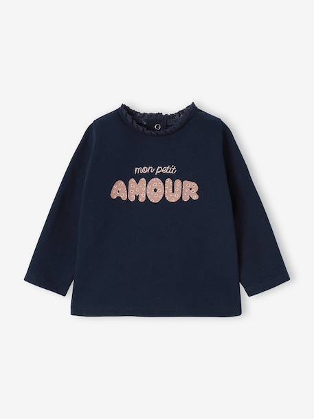 T-shirt bébé manches longues avec motif c½ur léopard écru+marine - vertbaudet enfant 