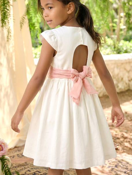 Party skater dress with bow sage green+white - vertbaudet enfant 