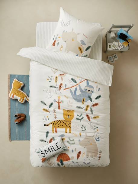 Children's Duvet Cover + Pillowcase Set, JUNGLE PARADISE White/Print - vertbaudet enfant 
