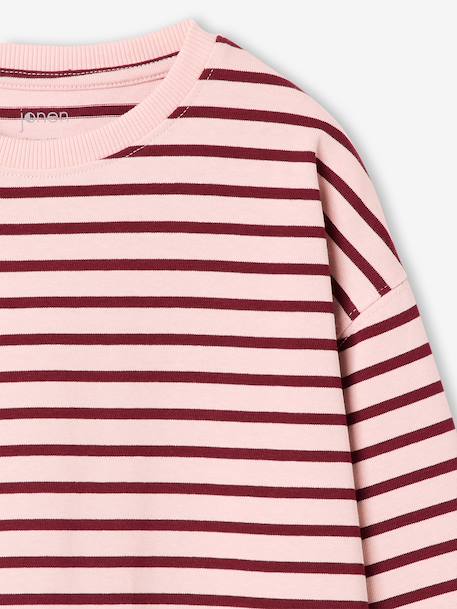 Long-sleeved striped T-shirt for girls dusky pink+ecru - vertbaudet enfant 