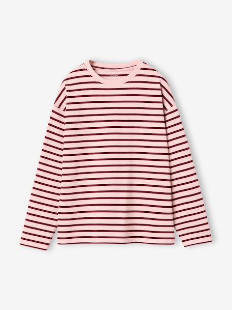Long-sleeved striped T-shirt for girls dusky pink+ecru - vertbaudet enfant 