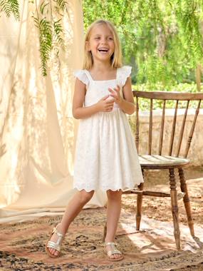 Girls-Girls’ Cotton Broderie Anglaise Dress