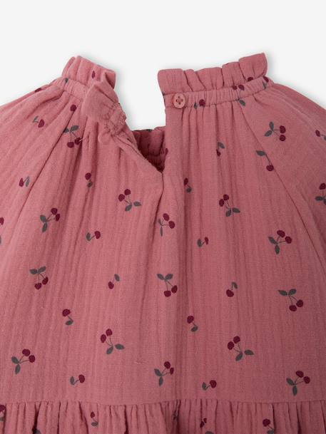 Ruffled Dress in Cotton Gauze, for Girls old rose+rose+taupe - vertbaudet enfant 