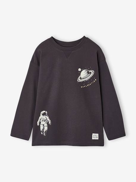 Long-sleeved T-shirt with slogan print for boys anthracite+pistachio+yellow - vertbaudet enfant 