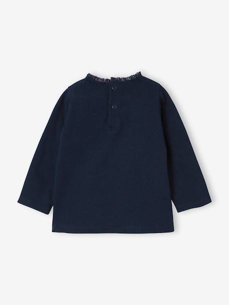 Long-sleeved baby t-shirt with leopard heart pattern ecru+navy blue - vertbaudet enfant 