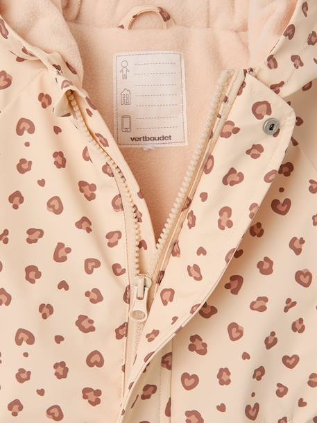 Combinaison de pluie imprimée à capuche bébé doublée polaire vanille+vieux rose - vertbaudet enfant 