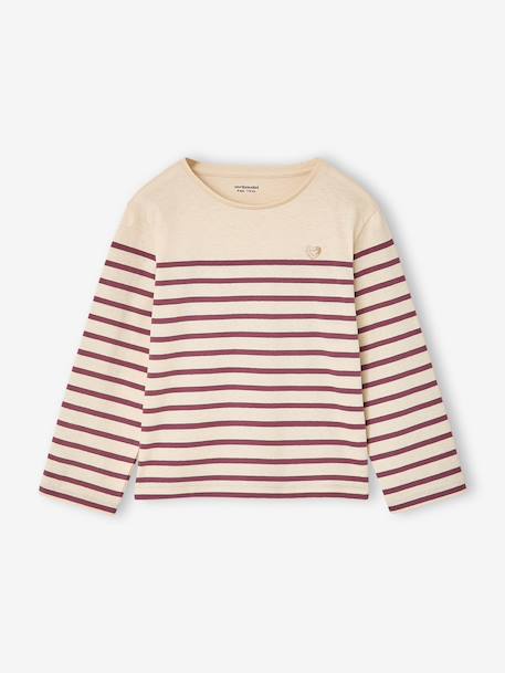 Long Sleeve Striped Top for Girls plum+striped blue - vertbaudet enfant 