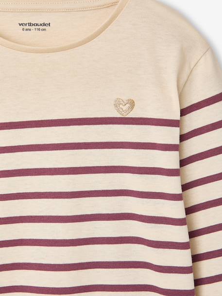 Long Sleeve Striped Top for Girls plum+striped blue - vertbaudet enfant 