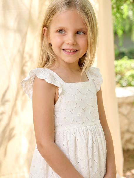 Girls’ Cotton Broderie Anglaise Dress white - vertbaudet enfant 