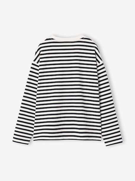 Long-sleeved striped T-shirt for girls dusky pink+ecru - vertbaudet enfant 
