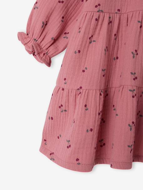Ruffled Dress in Cotton Gauze, for Girls old rose+rose+taupe - vertbaudet enfant 