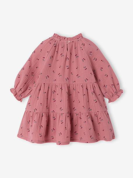 Ruffled Dress in Cotton Gauze, for Girls old rose+rose+taupe - vertbaudet enfant 