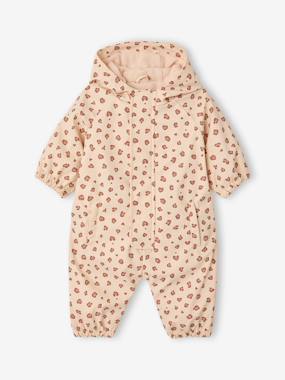 -Fleece-lined baby's hooded printed rainsuit