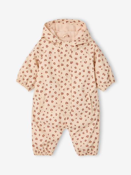 Fleece-lined baby's hooded printed rainsuit old rose+vanilla - vertbaudet enfant 