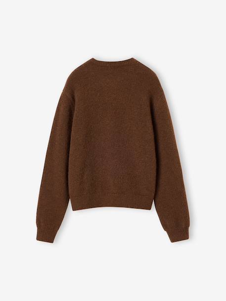 Long-sleeved cardigan for girls chocolate+old rose - vertbaudet enfant 