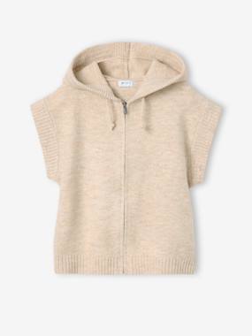 -Sleeveless hooded zip-up cardigan for girls
