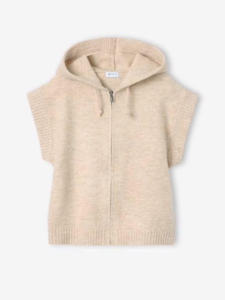 Sleeveless hooded zip-up cardigan for girls beige - vertbaudet enfant 