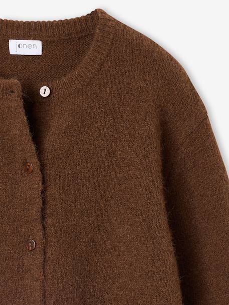 Long-sleeved cardigan for girls chocolate+old rose - vertbaudet enfant 