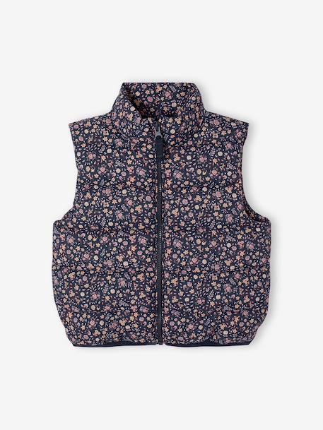 Doudoune fille sans manches motifs fleurs marine+rose imprimé - vertbaudet enfant 