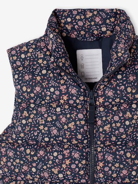 Sleeveless Lightweight Jacket with Floral Pattern for Girls navy blue+printed pink - vertbaudet enfant 