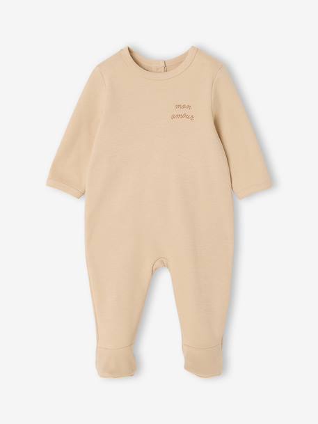 Pack of 3 baby sleepsuits with back opening ecru+sage green - vertbaudet enfant 