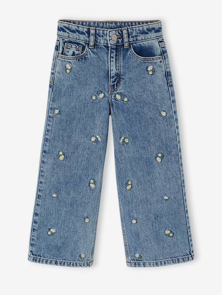 Embroidered Susan wide-leg jeans for girls bleached denim+deep blue+denim blue+medium blue - vertbaudet enfant 